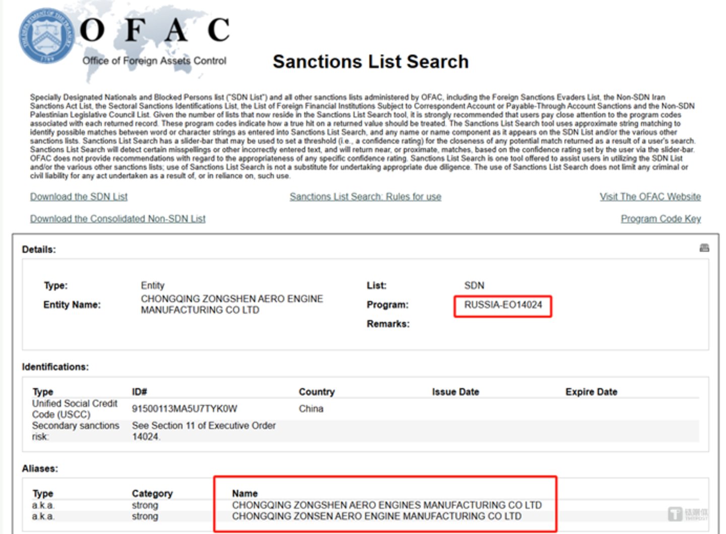 美国财政部OFAC官网