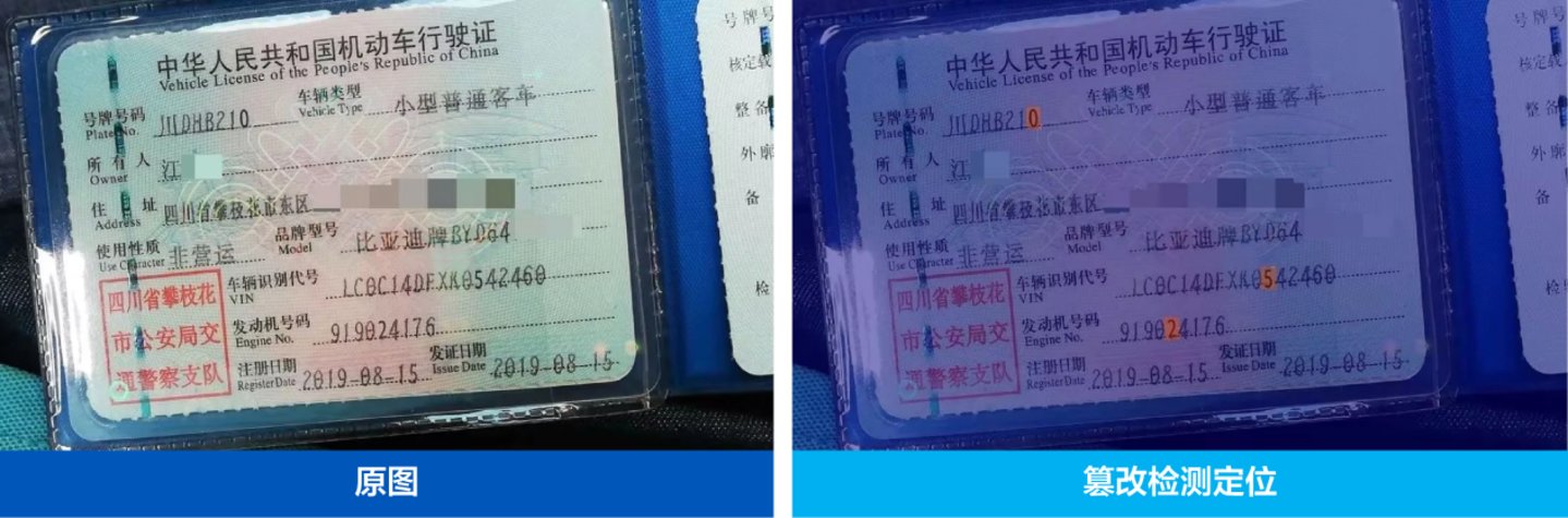 图说：合合信息图像篡改检测技术定位行驶证造假位置