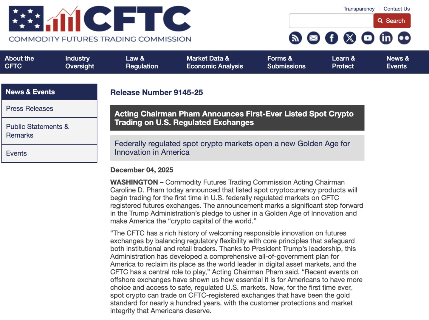 来源：CFTC官网