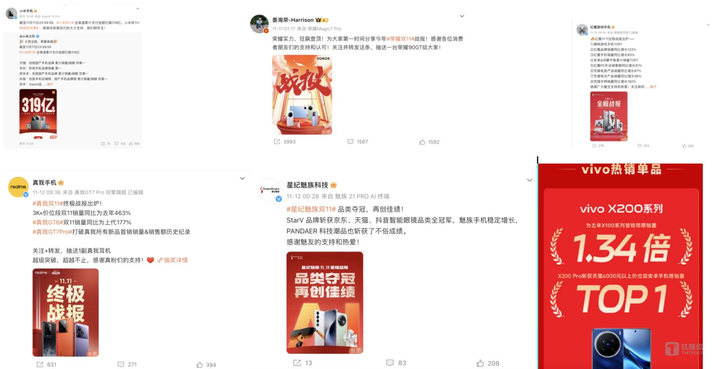 部分品牌双11战报