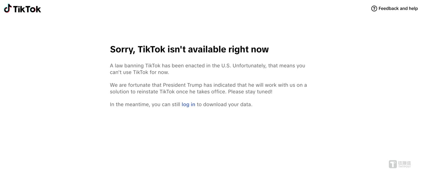 美国用户登录TikTok官网TikTok.com将跳转至此页面。