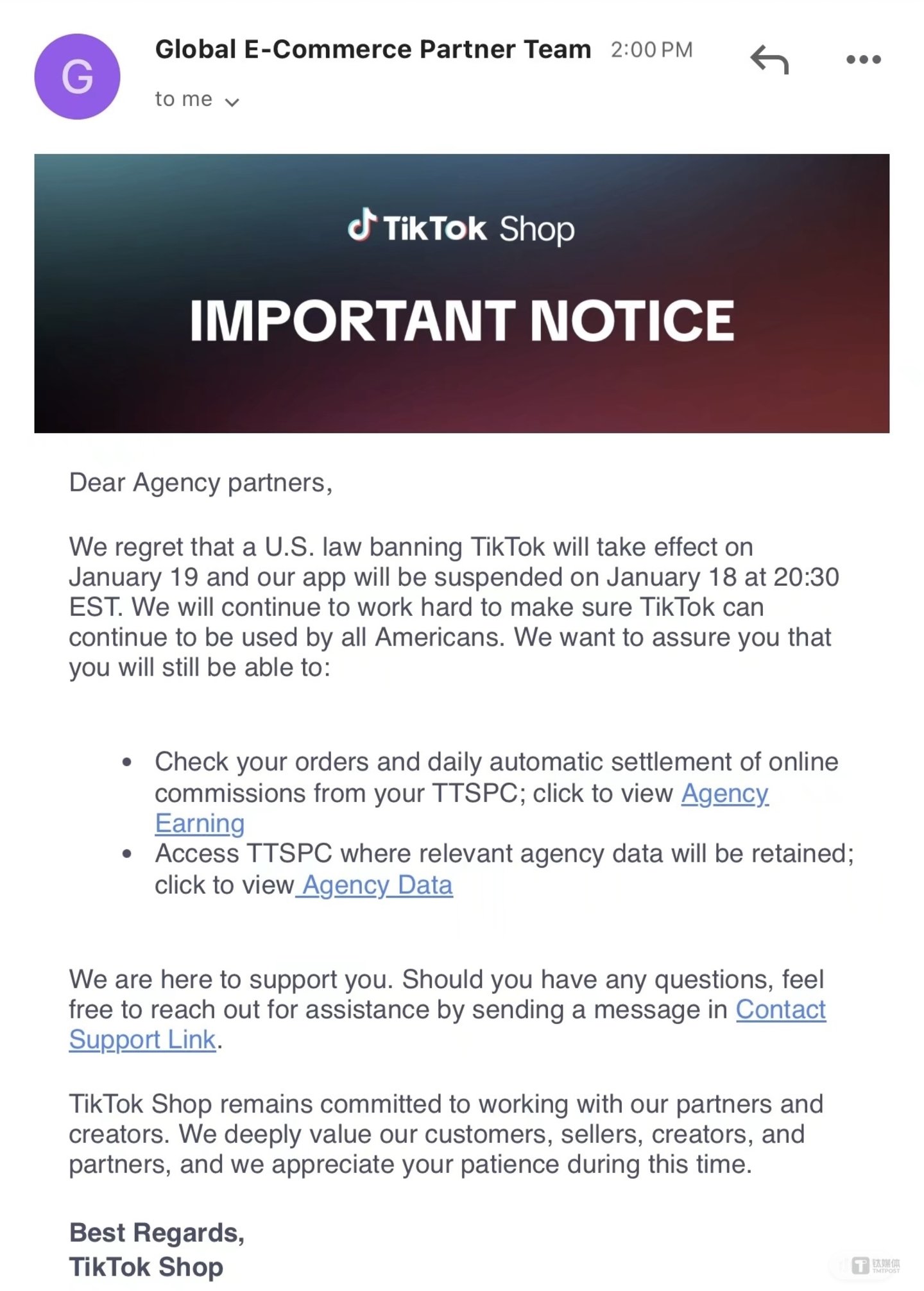TikTok Shop&ldquo;误发&rdquo;给全球商家发布的一封邮件